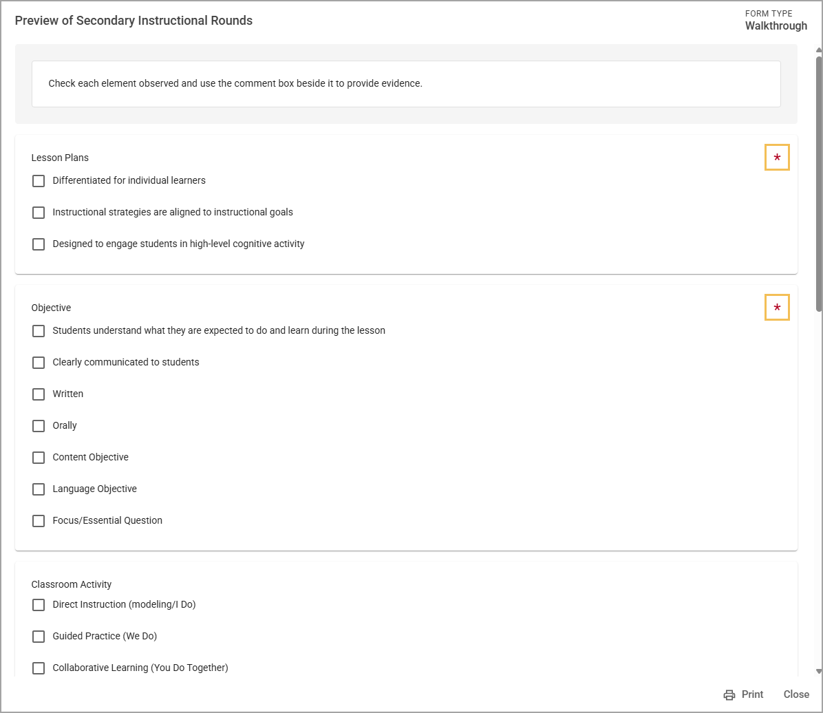Document for a walkthrough with required responses.